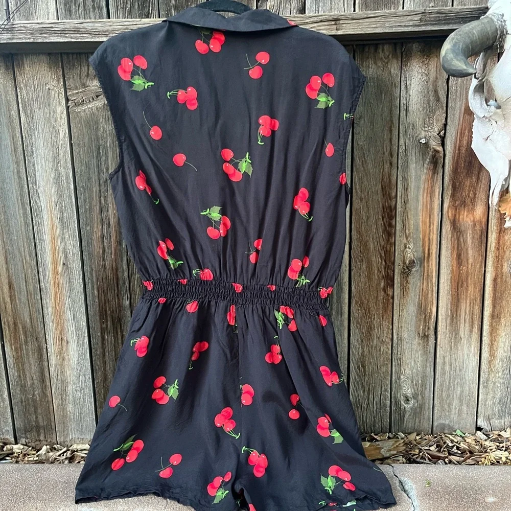 ModCloth Black Romper with Cherry Print Size Large - Picture 5 of 7
